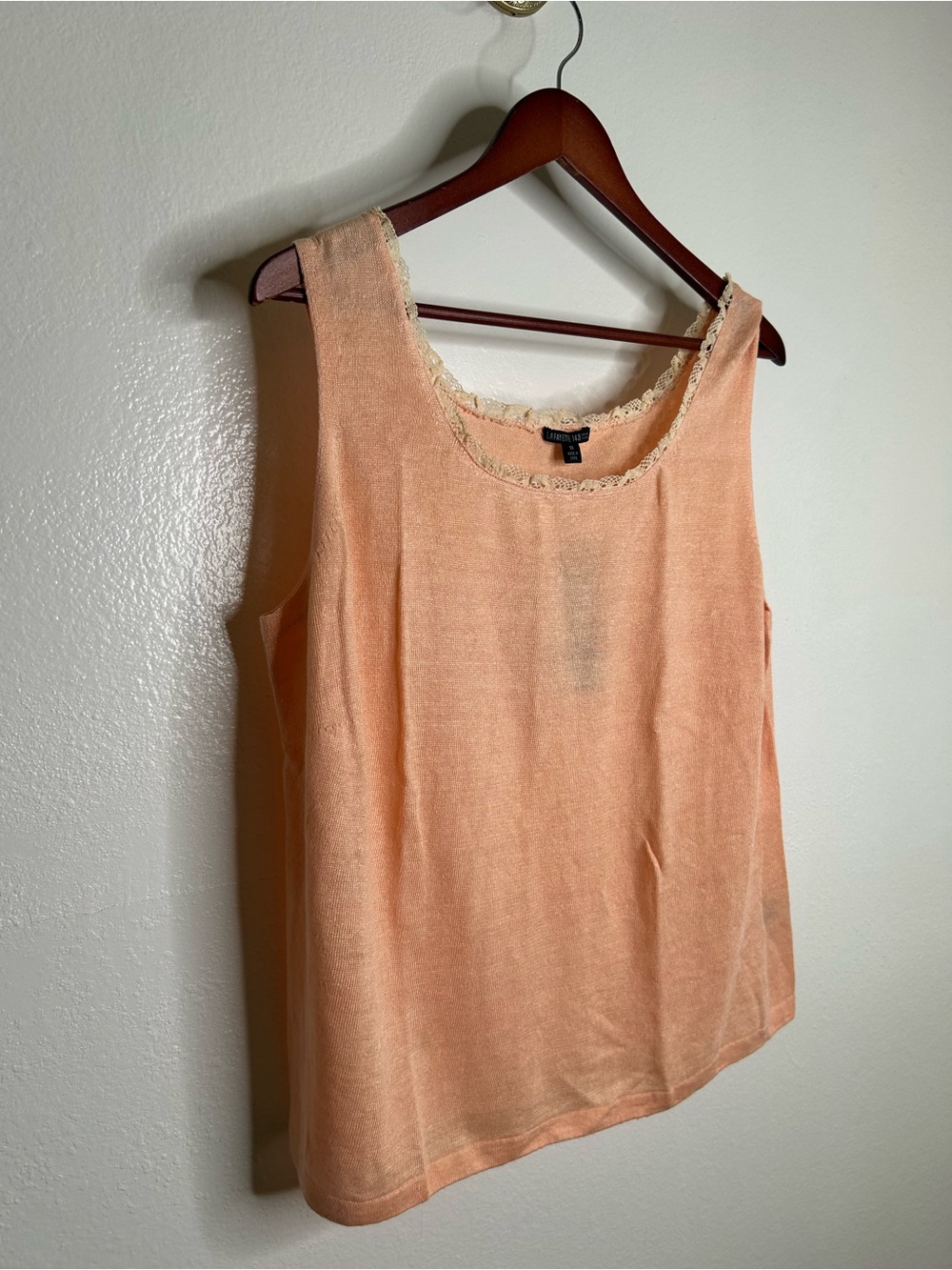 NWT Lafayette 148 100% Linen Salmon Pink Knit Textured Lace Tank Top